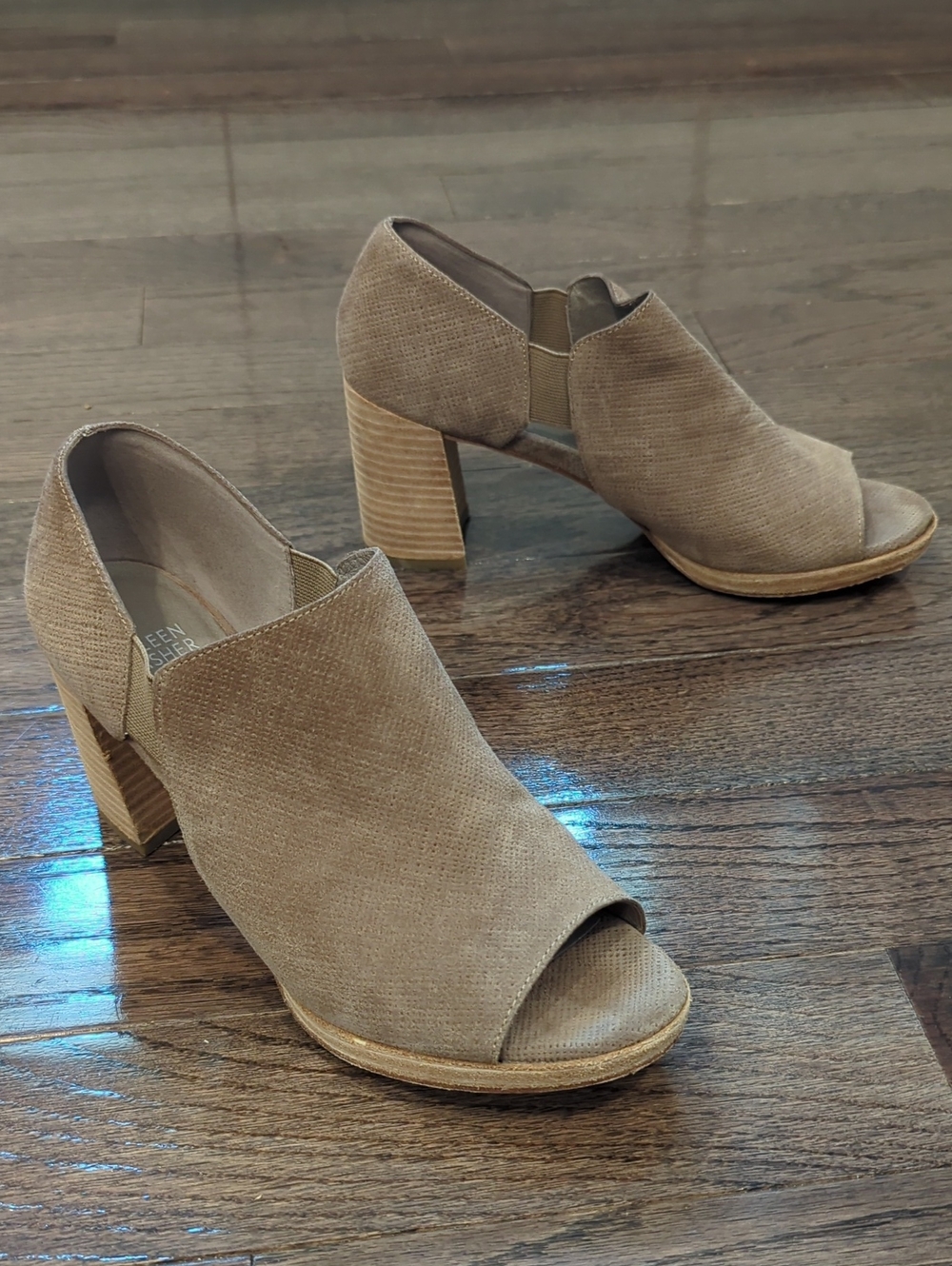 Eileen Fisher Taupe Open-Toe Block Heel‎ Booties
